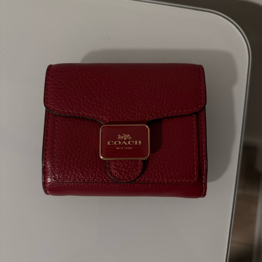 Coach Red Leather Wallet with Gold Accent